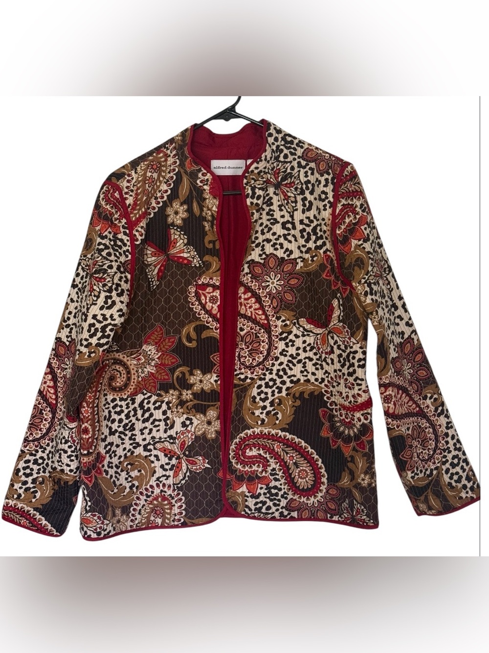 Alfred Dunner Vintage Multicolor Paisley Quilted  Open front Jacket sz12